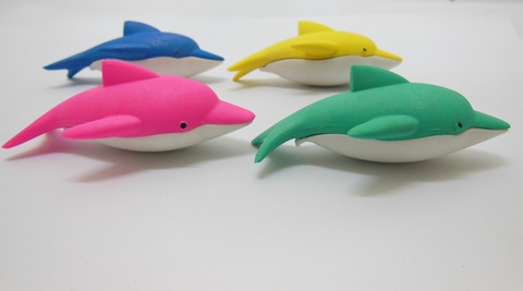 36 New Dolphin Shape Erasers Mixed Color - Click Image to Close