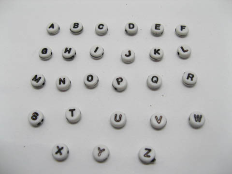 4000 Plastic Black on White Alphabet Letter Beads - Click Image to Close